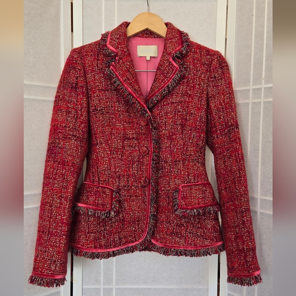 LUISA BECCARIA Elegant Women's Red Tweed Blazer